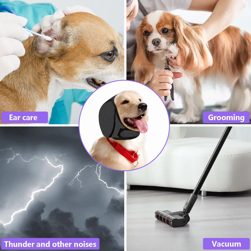 Dog Ear Defenders, Waterproof Adjustable Protectors, Soothing Hoodie Noise Protection, Relieve Pet Anxiety, Dogs Ear Covers for Grooming, Bathing, Swimming (Gray, L)
