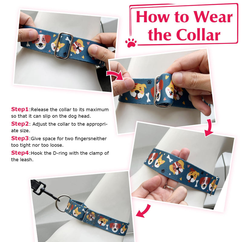 Wide 1.5 Inch Martingale Dog Collar - No Pull & Escape Proof Training Collar for Large Dogs,Adjustable Flower Pattern Thick Slip Collar (Flower,Large) 35 L(Neck17-23")