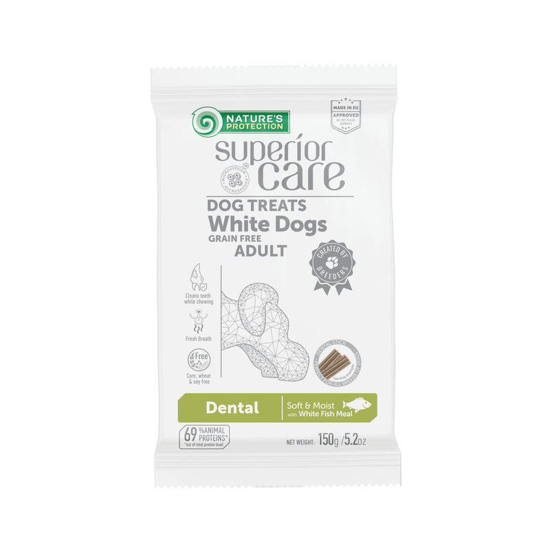 Nature's Protection Dental Chews for Dogs Teeth - Fights Bad Breath - Grain Free Dog Dental Treats for Small & Large Breed Adult Dogs with Light Fur, 5.2 oz (Superior Care - White Fish, Pack of 5) 5.2 Ounce (Pack of 5)