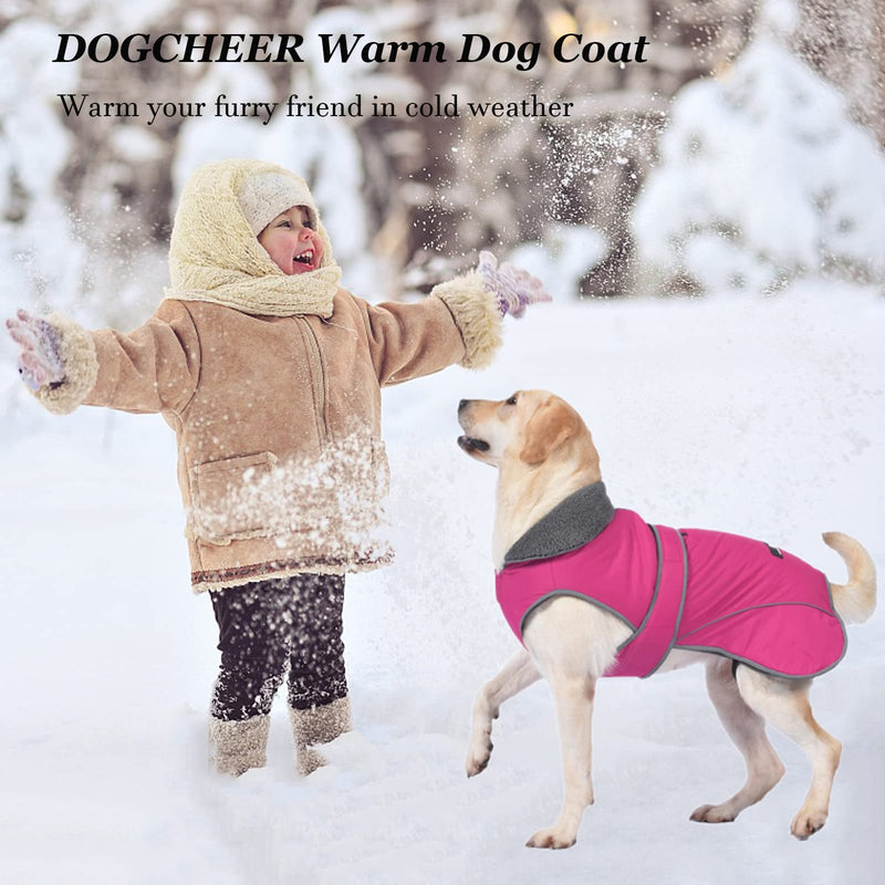 Dogcheer Dog Coat, Christmas Dog Winter Jacket Puppy Cold Weather Coats with Thick Padded, Reflective Dog Sweater Waterproof Windproof Pet Warm Vest Clothes for Small Medium Large Dogs L(Chest Girth 22.8"-29.5", Back 16.5") Pink