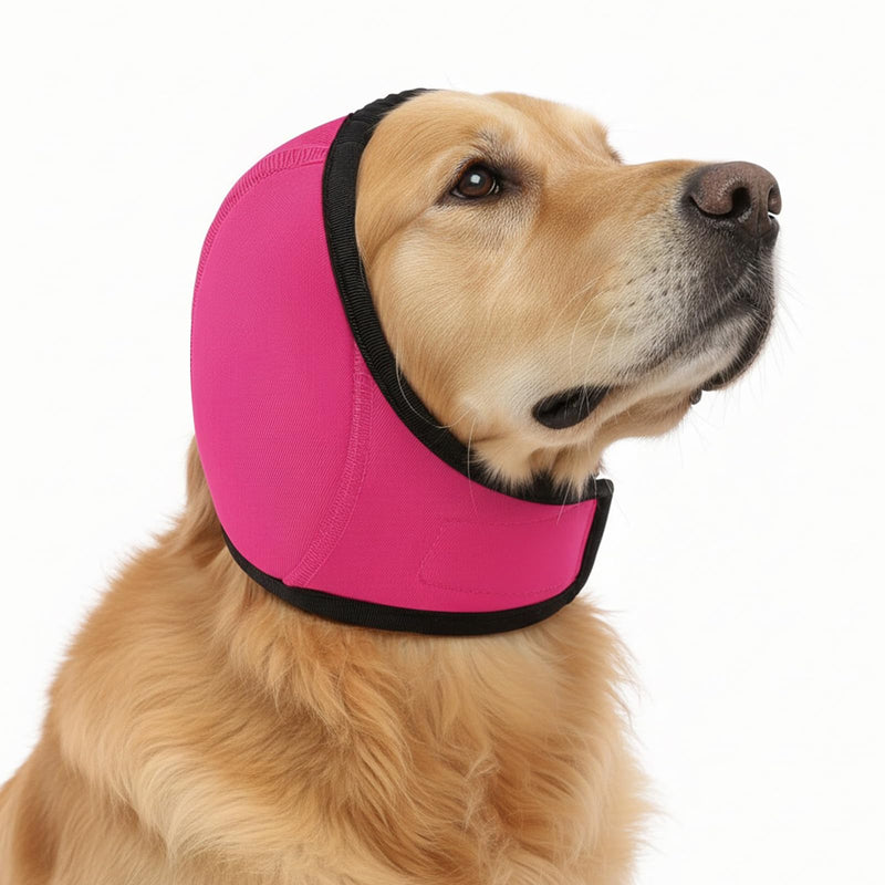 Dog Swim Ear Covers, Waterproof Dog Ear Covers for Grooming, Adjustable Pet Shower Wrap Snood with Noise Protection for Swimming, Bathing, Anxiety Relief (Rose Red, M)