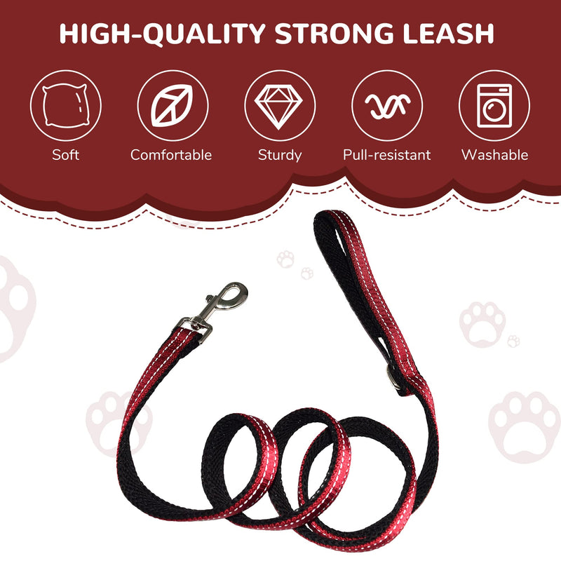 Reflective Dog Collar and Leash Set for Large Dogs, 4 FT/5 FT Dog Leash, Handle with an O-ring, Adjustable Mesh Padded Large Dog Collar with Quick Release Buckle-Red Large Set Red Set - PawsPlanet Australia