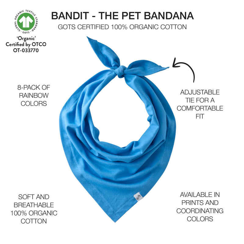 Multipack 100% Organic Cotton Pet Bandanas for Small, Medium and Large Dogs, Rainbow Blues, X-Small/Small - PawsPlanet Australia