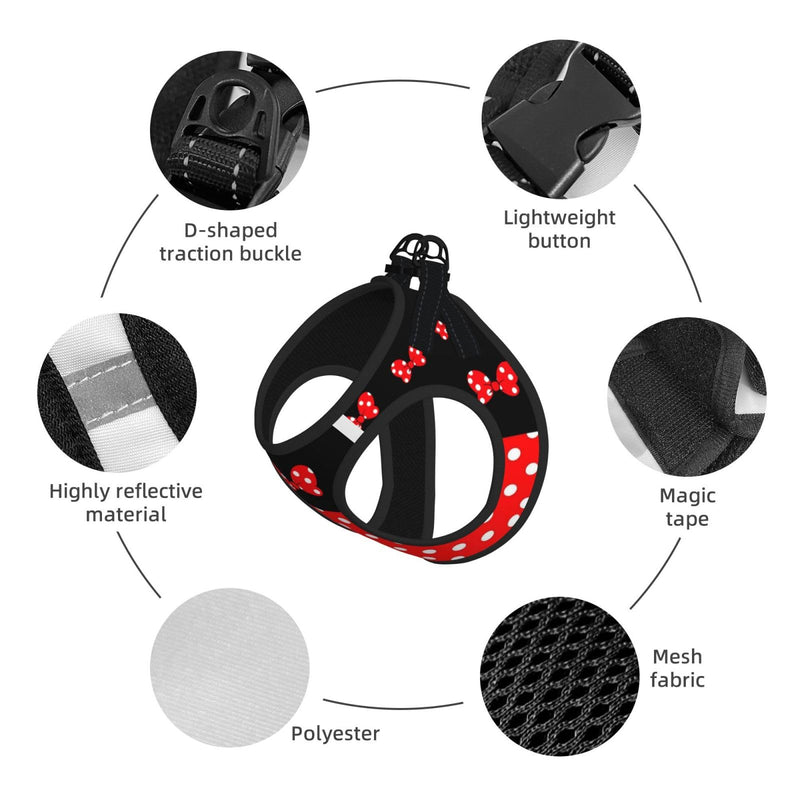 Red Black Polka Dot Bow No Pull Dog Harness and Leash Set, Reflective Vest for Small Dogs Adjustable, Cute Breathable Mesh Puppy Harness for Walking Leash Training,Small Red Black Polka Dot Bow S(Chest:14"-17") - PawsPlanet Australia
