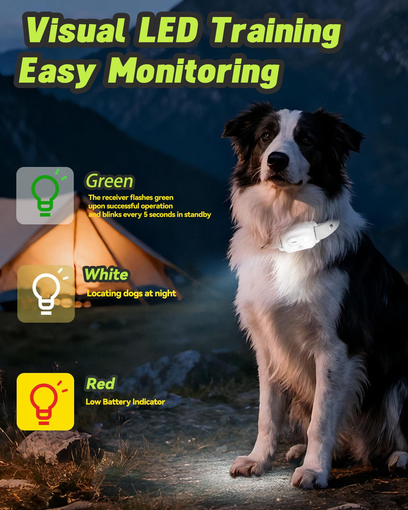 Dog Shock Collar with Lighting Indicator, Dog Training Collar with Remote 3300FT Range, Rechargeable Waterproof E-Collar for Small Medium Large Dogs (White)