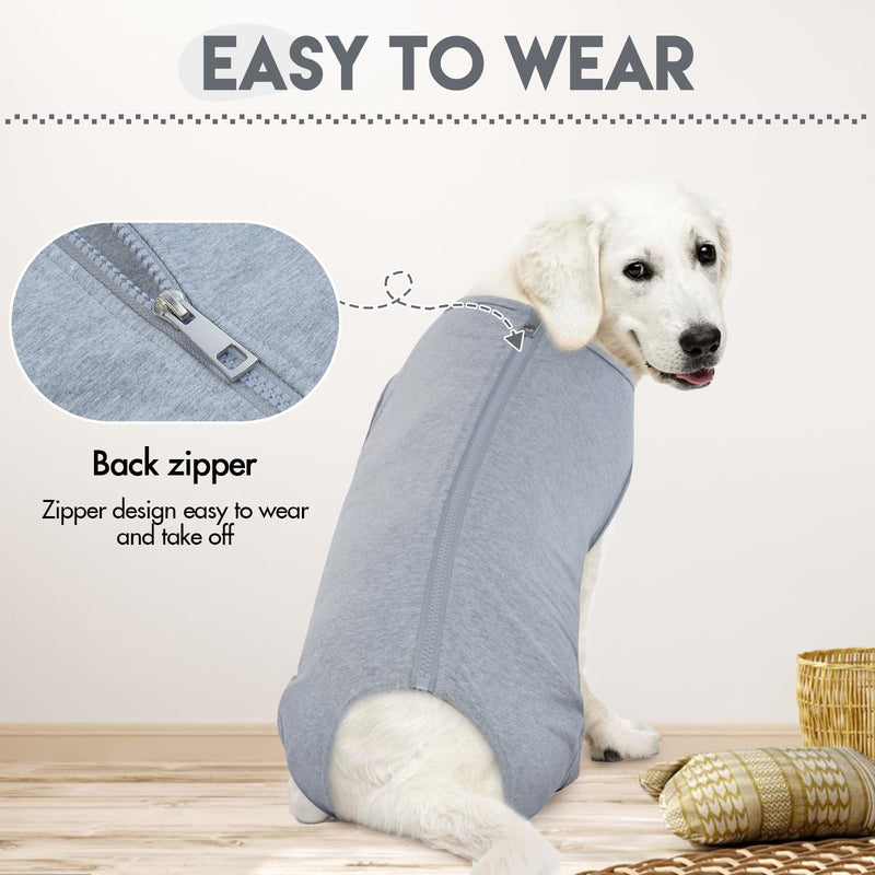 IDOMIK Dog Recovery Suit,Thigh Wound Protective Sleeve for Dogs,Anti Licking Dog Rear Leg Sleeve,Male Female Dog Surgical Clothes,Dog Surgical Suit with Pants Cover,Cone Collar Alternative,Grey,XL XL(Chest Girth:27.56") Grey - PawsPlanet Australia