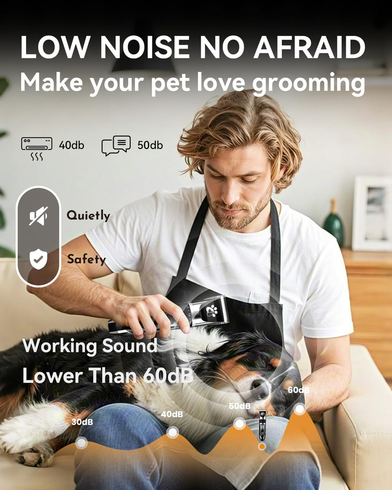 Dog Clippers Cordless, Dog Grooming Kit, Low Noise Rechargeable LED Display Pet Trimmer (Black) Black