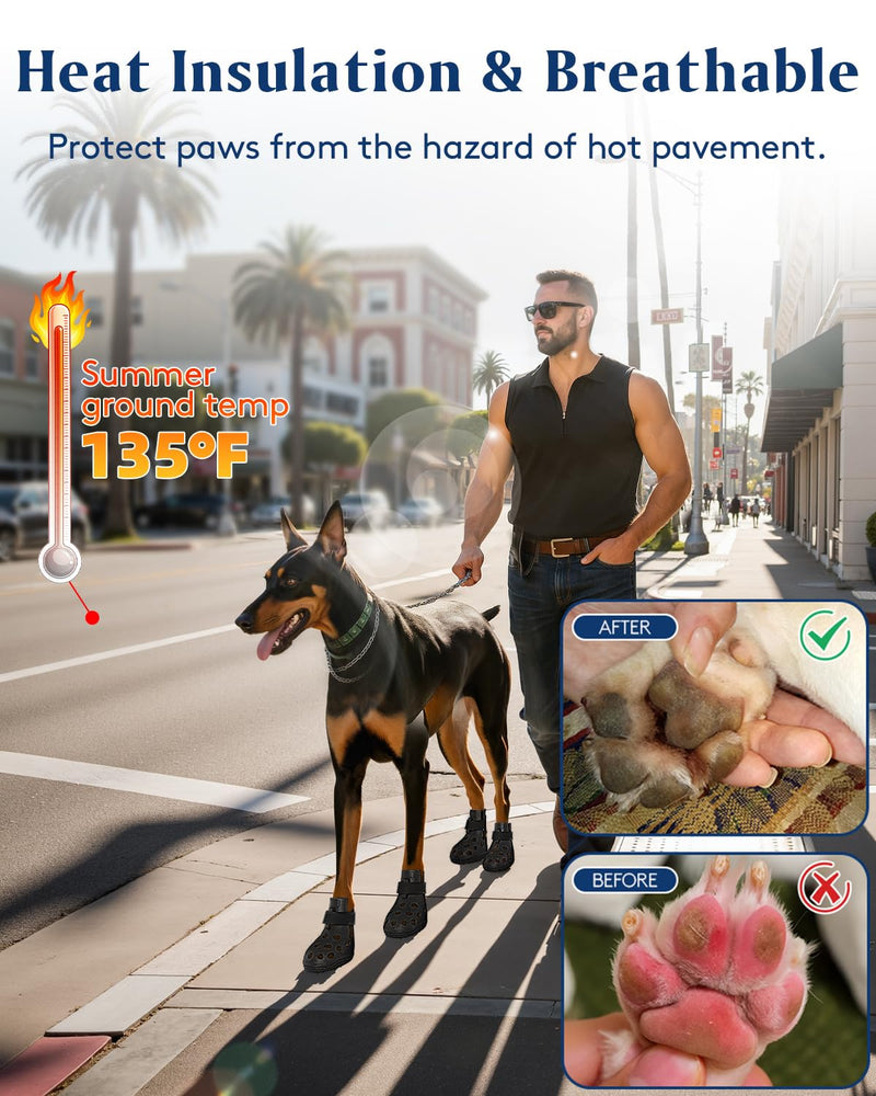Dog Shoes for Hot Pavement, Breathable Dog Boots Paw Protectors with Adjustable Straps & Non-Slip Sole, Easy On & Off, Waterproof, Easy-Cleaning (Black, M) Black