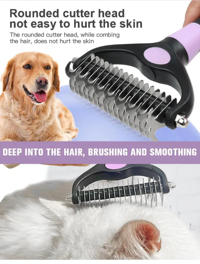 5-in-1 Professional Pet Grooming Kit for Dogs & Cats – Nail Clippers with Safety Guard, Stainless Steel Metal Comb, Double-Sided Pin & Bristle Brush, Dematting Knot Comb