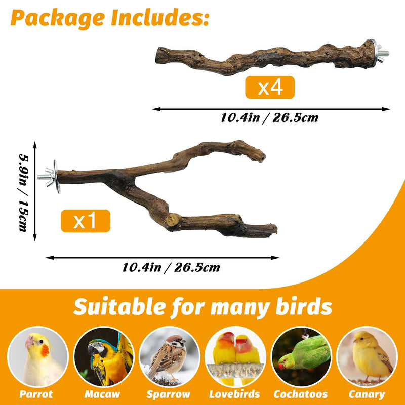 kathson 5pcs Natural Parrot Perch for Cage Wooden Bird Perches Grape Bird Stick Parakeet Climbing Standing Branches Toy Chewable Cage Accessories for Small Budgies Cockatiels Lovebirds Budgies 5 PCS