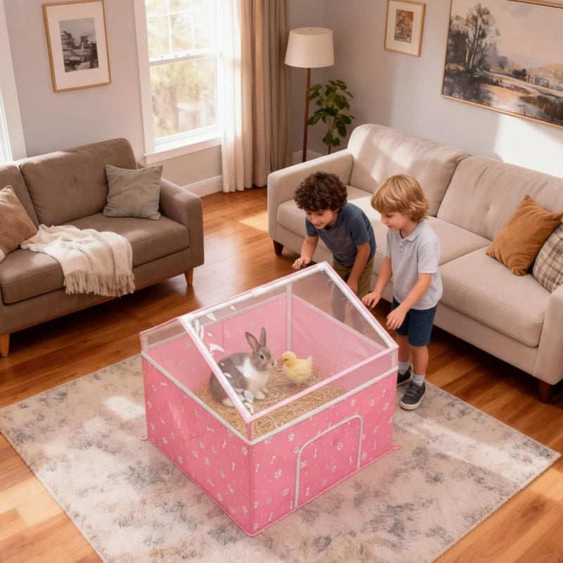 Cat Playpen, Puppy Playpen Small Dog Pet Crate Tent Cage Indoor & Outdoor, Cat House Enclosure Kennel Dogs/Cats/Rabbits/Hamster (Pink) Pink