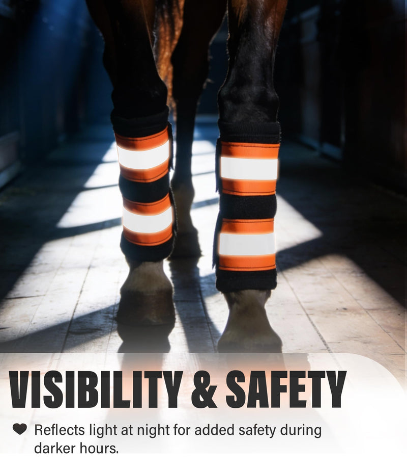 2/Pack Horse High Visibility Leg Gear, Horse Leg Wraps Add Safety, Breathable & Secure Horse Boots w/Fleece Inner Fluorescent Orange Fleece with Tape