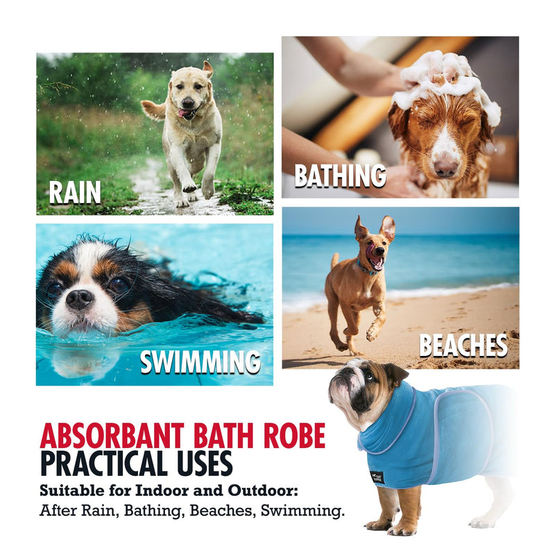 Tuff Pupper Fast Drying Dog Bath Robe | 800 gsm Plush Dog Towel Bathrobe/Dressing Gown | Super Absorbent Pet/Puppy Bathrobe | Adjustable Hood & Belly Strap | Super Soft | Fast Drying (XXL, Blue) XX-Large - PawsPlanet Australia