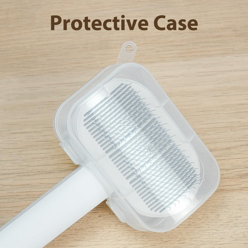Self Cleaning Slicker Brush for Dogs & Cats - 2-in-1 Pet Grooming Tool with Flea Comb & Storage Box, Gentle Deshedding Brush for Long/Short Hair,White - PawsPlanet Australia