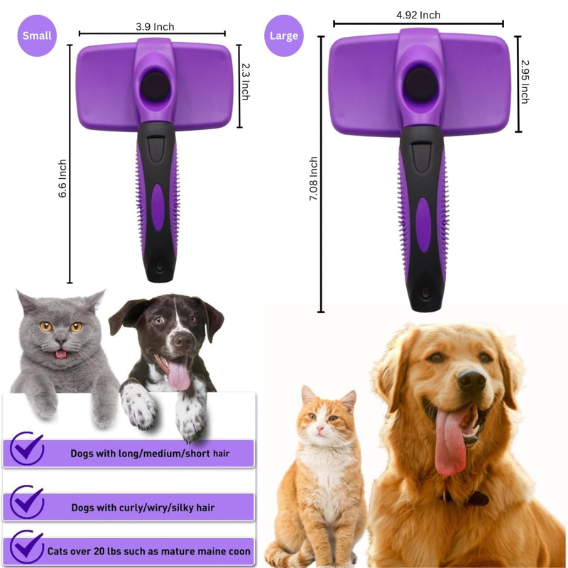 AINA Self-Cleaning Pet Grooming Brush | Pet Slicker Brush for Dogs & Cats Detangling & Fur Removal with Click Clean Button | Effective & Comfortable Pet Deshedding Brush, Perfect for Pet Grooming Large Purple - PawsPlanet Australia