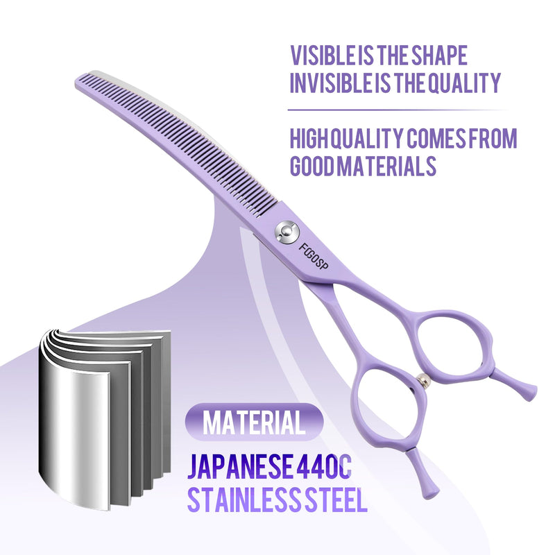 Professional Curved Thinning Shears Dog Grooming Scissors 6.5'' Macarone Series Purple Curve Thinner Scissors for Grooming Small Dogs Pet 48 Teeth Japan 440C(Curved Thinner,6.5) 6.5 in Curved Thinners Macaron Purple - PawsPlanet Australia