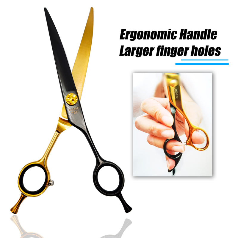 Black & Gold Professional Curved Dog Grooming Scissors with Decorative Screw Sharp and Durable Japanese 440C Stainless Steel Pet Cat Trimming Shears with Safe Round Tip 7'' Dog Shears Curved Scissors 7'' - PawsPlanet Australia