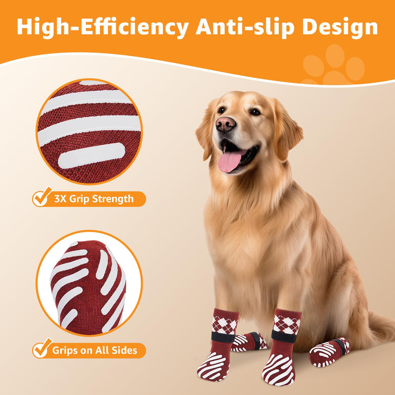LOOBANI Dog Socks to Prevent Licking Paws - Anti-Slip Dog Paw Grip Protector for Hot/Cold Pavement Traction Control for Small Medium Large Senior Dogs on Hardwood Floors, Red XL - PawsPlanet Australia