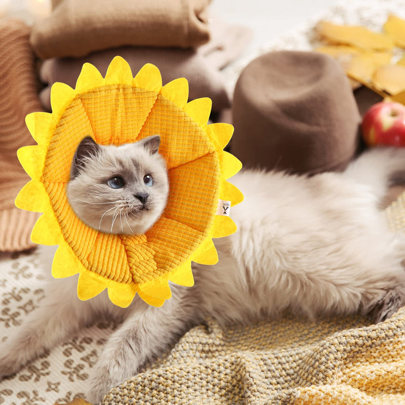 Sunflower Cat Recovery Collar Soft Cat Cone Collar Pet Cones for Cats Cotton Pet Cone Collar Adjustable Sunflower Elizabeth Collar Postoperative Protection Soft Cone for Cats and Dogs(Small)