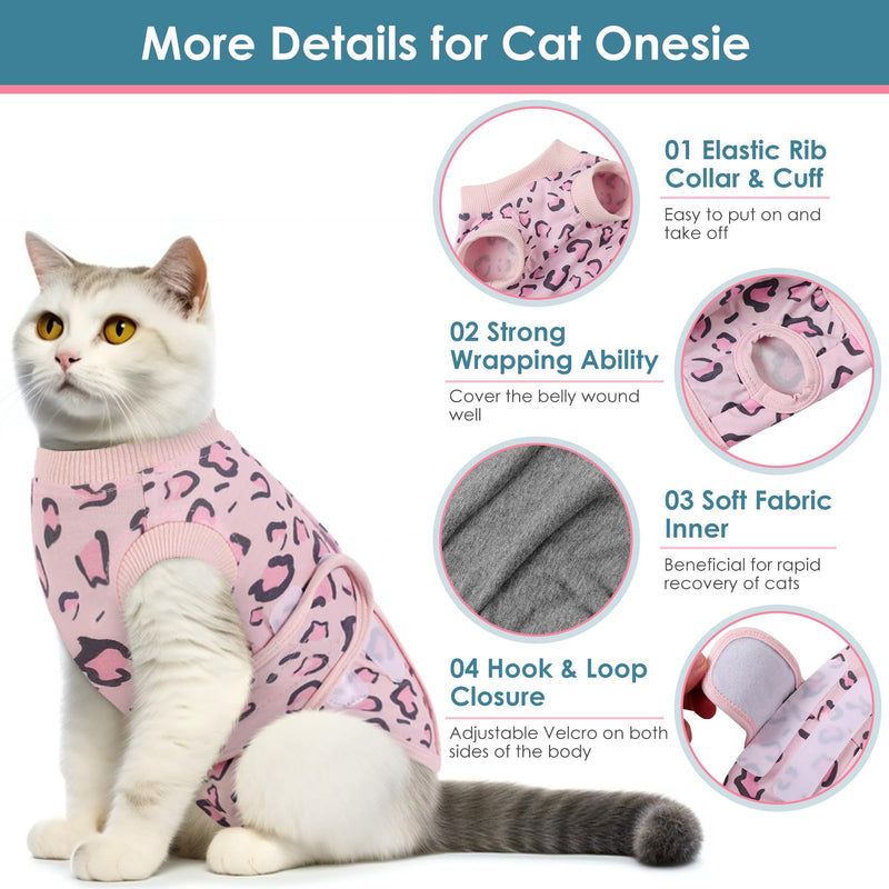 SUNFURA Cat Surgery Recovery Suit Female, Cat Spay Recovery Suit Anti Licking, Cat Neuter Recovery Suit Kitten Surgical Recovery Suit, E-Collar Alternative Cat Onesie for Cats After Surgery, Pink L Large Pink Leopard