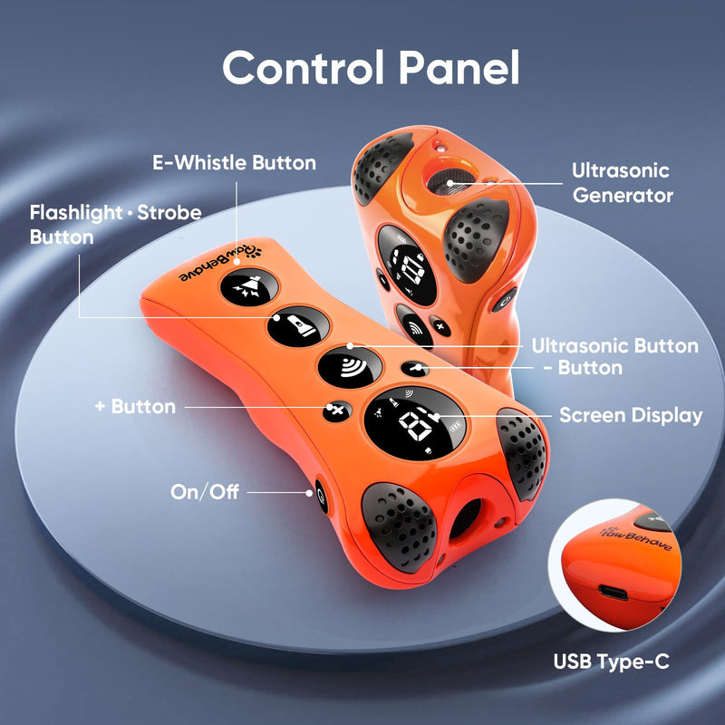 Adjustable Ultrasonic Dog Trainer – World's First Variable Frequency Pet Behavior Corrector with 10 Level Ultra Sound, 18 Dog Whistles, Anti-Bark Flashlight, Humane Dog Deterrent (Orange) Orange