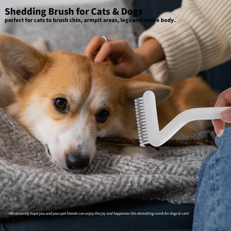 Cat Brush for Long Haired Cats & Indoor Cats, Dog Brush for Shedding & Grooming, Deshedding Dog Brush Dematting Comb for Dogs Remove Loose Hair & Matted Fur, Pet Undercoat Rake, White - PawsPlanet Australia