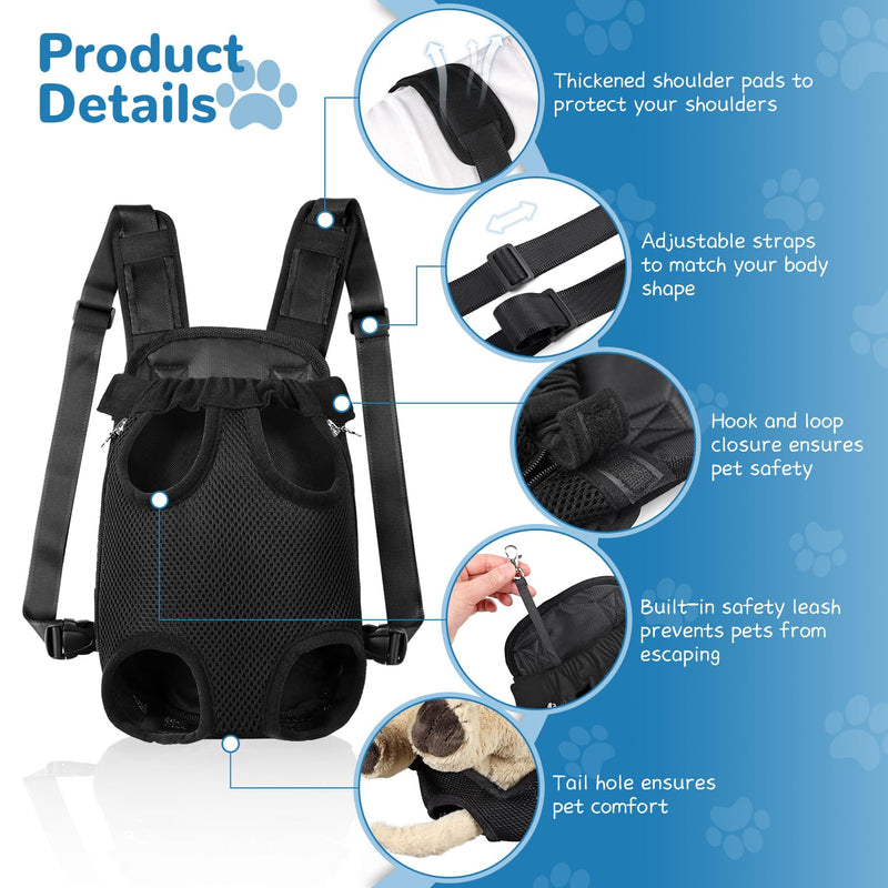 YUDODO Pet Dog Carrier Backpack Adjustable Dog Front Carrier, Legs Out Easy-Fit Dog Travel Backpack Carrier for Hiking Camping for Small Medium Dogs Cats and Rabbit (Small (Pack of 1), A-Black) Small (2-4lbs) - PawsPlanet Australia
