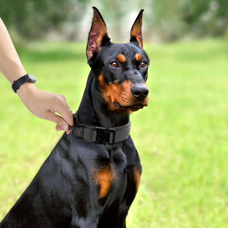 Tactical Dog Collar, Adjustable Military Training Nylon Dog Collar with Control Handle and Heavy Quick-Release Metal Buckle for Small Medium Large Dogs, Grey XL XLarge :Width 1.5",Neck 20-24" - PawsPlanet Australia