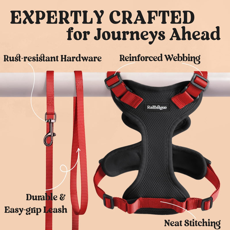 rabbitgoo Cat Harness and Lead Set, Escape Proof Kitten Harness with Leash, Metal Ring, Lightweight Soft, Reflective Adjustable Vest for Small Cat Walking Travel XS (Pack of 1), Black & Red XS (Pack of 1)