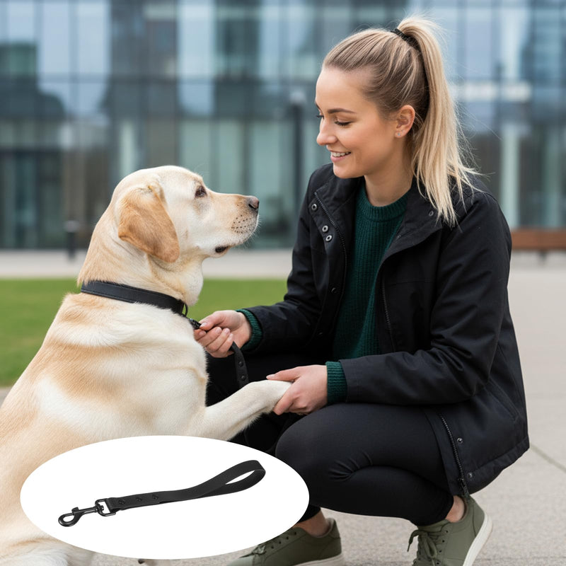 1 Pc Short Leather Dog Leash, Waterproof Dog Leash Black Training, Heavy Duty Handle Traffic Leashes for Medium Large Dogs Training - PawsPlanet Australia