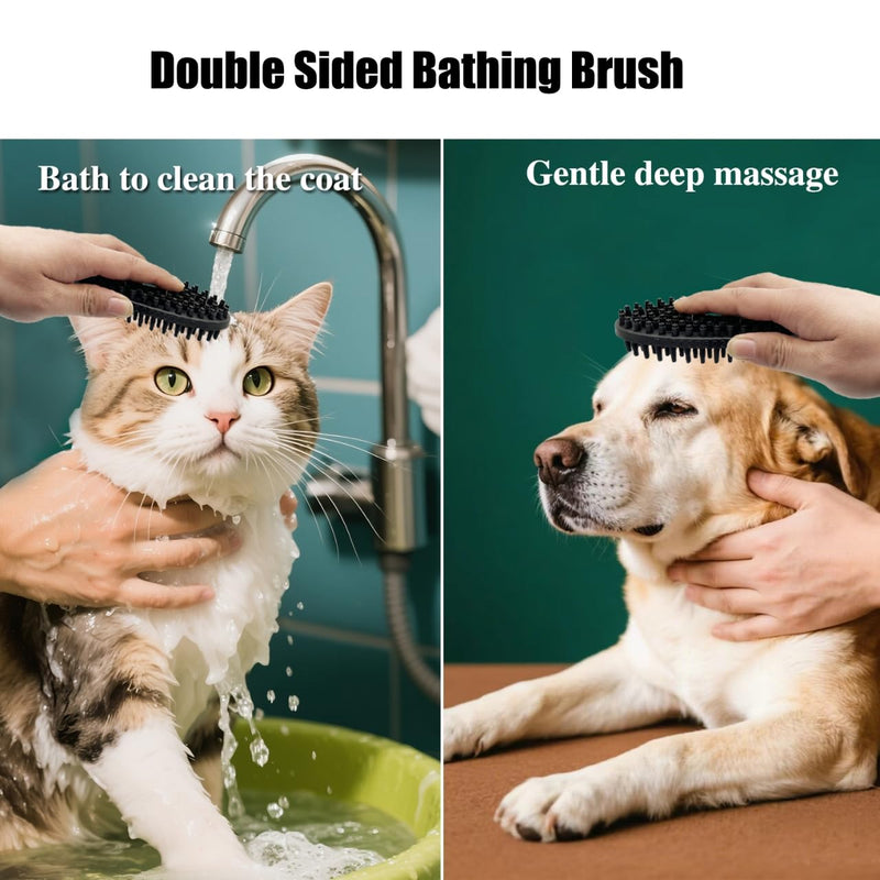 ROPO Double Sided Dog Bath Brush, Pet Grooming Tool with Long and Plum Blossom Teeth, Deep Cleaning and Massage (Black) Black - PawsPlanet Australia
