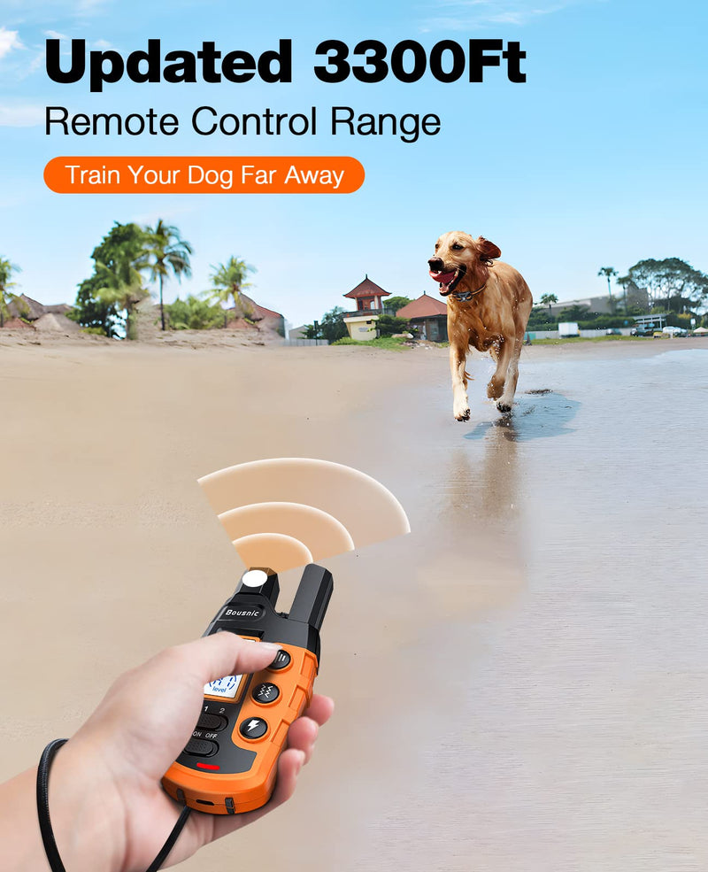 Bousnic Dog Shock Collar - 3300Ft Dog Training Collar with Remote for 5-120lbs Small Medium Large Dogs Rechargeable Waterproof e Collar with Beep (1-8), Vibration(1-16), Safe Shock(1-99) (Orange) Orange - PawsPlanet Australia