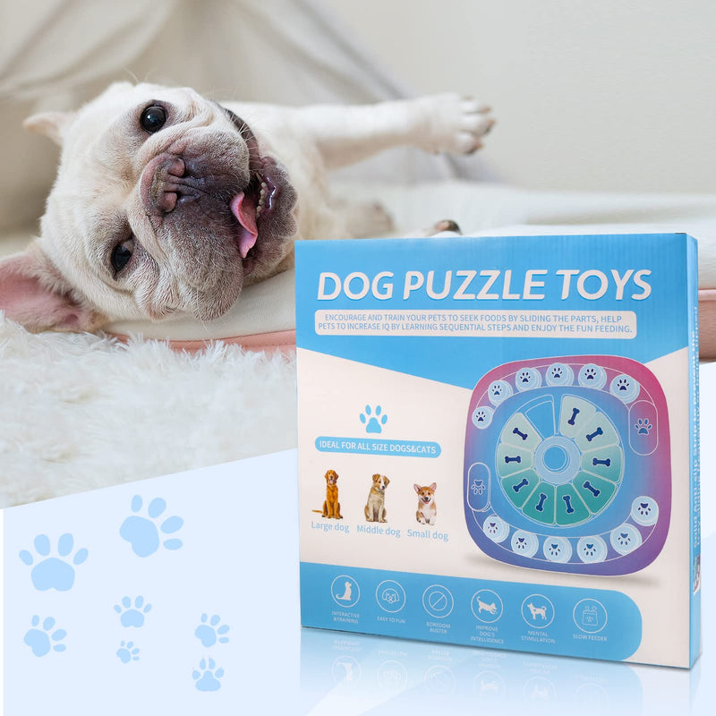 Puzzle Feeder Dog Toy for Large Medium Dogs, Mentally Stimulating Toys, Treat Dispensing Dog Toys, Enrichment for Smart Dogs, Pet Toy, Blue, 11.8X11.8X1.38inch Level 3-Blue - PawsPlanet Australia