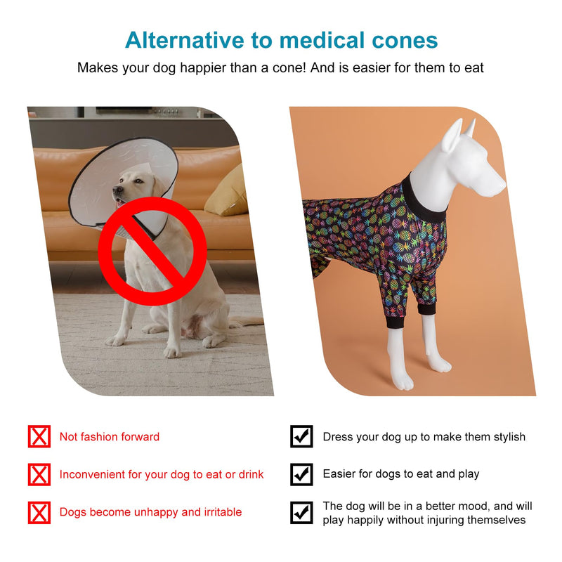 LovinPet Large Dog Clothes for Pitbulls Male, Dog Onesie with Uv Protection,Anxiety Calming Dog Shirt,Lightweight Fabric,Pinapple Paradise Black Print, Onesies for Dogs, Pajamas for Pitbulls, 2XL