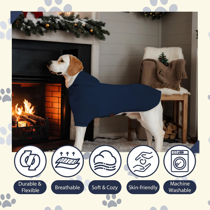 Basic Dog Hoodie, Soft Pet Hoodie Sweater with Leash Hole and Pocket, Cotton Puppy Sweatshirt Fashion Outfit for Small Medium Large Dogs- Navy Blue (Medium) - PawsPlanet Australia