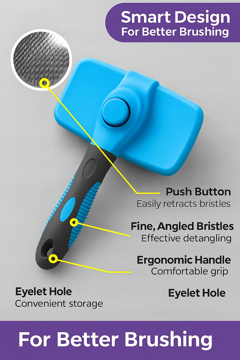 Self-Cleaning Pet Grooming Brush for Dogs & Cats – Gentle Silicone Tips Remove Loose Hair, Mats & Tangles – Comfortable Anti-Slip Grip - PawsPlanet Australia