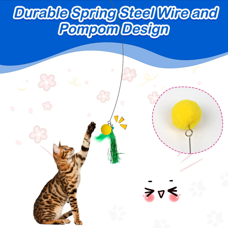 Cat Toys Interactive for Indoor Cats,Cat Wand Toys, Flexible Steel Wire and A Pack of Cat Feather Toys Cat Teaser Toy Refills, Cat Wire Toy for Indoor Bored Cats Play Chase Gifts and Exercise Yellow - PawsPlanet Australia