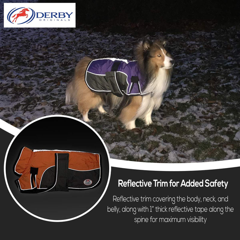 Derby Originals Urban Pet 420D Water Resistant Reflective Winter Dog Parka with Neck Cover & Harness Compatible Opening 220g Heavy Weight Medium Purple/Charcoal