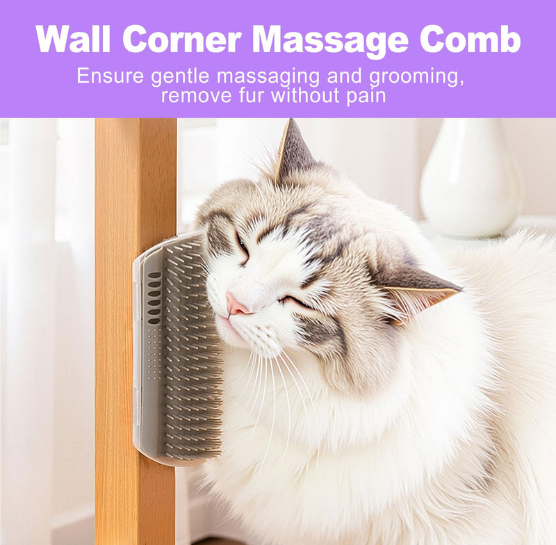 2 Pack Cat Corner Self Groomer, Wall Mounted Grooming Brush for Cats Face Scratcher and Massager Comb for Shedding Interactive Rubbing Tool with Catnip for Indoor Cats
