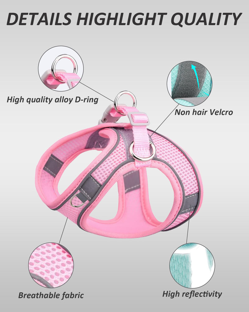 Solmoony Dog Harness for Small Medium Large Dogs No Pull, Puppy Harness and Leash Set, Puppy Harness for Small Dogs, Step in Harness for Small Dogs, Small Dog Harness, mesh Dog Harness. (Pink, XS) Pink - PawsPlanet Australia
