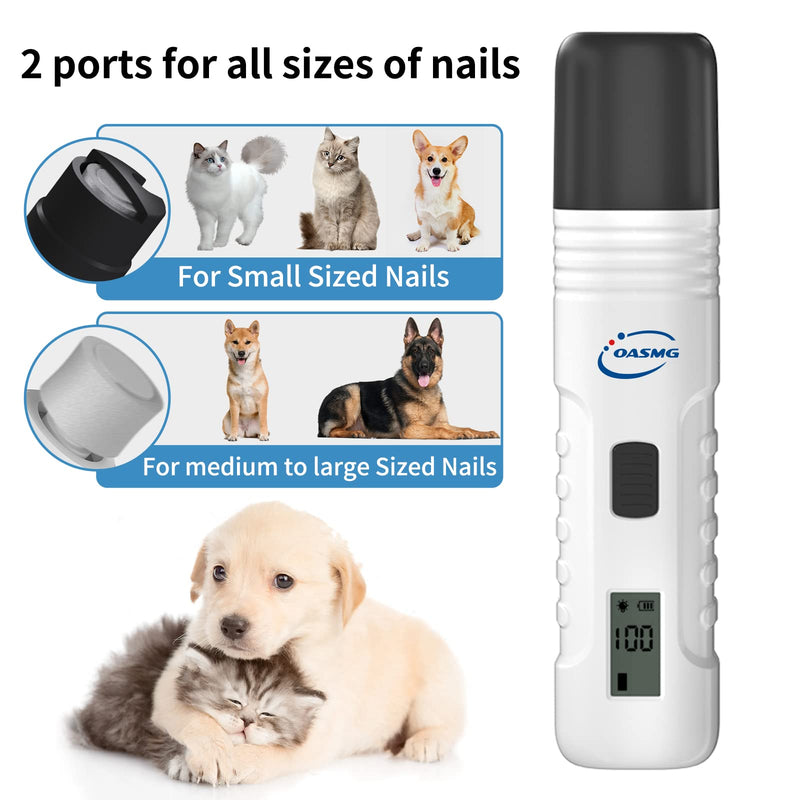 Dog Nail Grinder Professional Pets, 3-Speed Electric Quiet Dog Nail Grinder, Rechargeable Dog Nail Trimmers - with 2 LED Lights/2 Grinder Wheels, for Small, Medium, Large Dogs (White) White