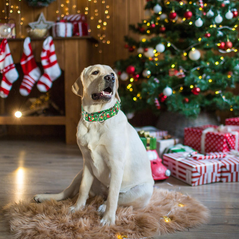 Christmas Martingale Collar for Dogs with Snowflakes Bells Hats, Adjustable Classic Nylon Martingale Dog Collar for Boy Girl Dogs, No Slip Collar Dog Training Collar, Great for Dogs (L) 35 L (Neck 18"-25") - PawsPlanet Australia