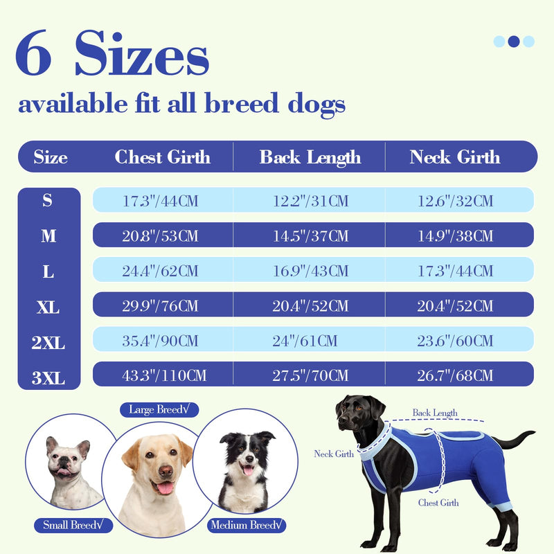 ROZKITCH Dog Surgery Leg Sleeve Rear Legs, Male Female Pet Prevent Licking Wound Elbow Knee Protector, Dog Recovery Suit Cone Collar Alternative Pants Shirt for Wound Heal Wrap Blue 3XL