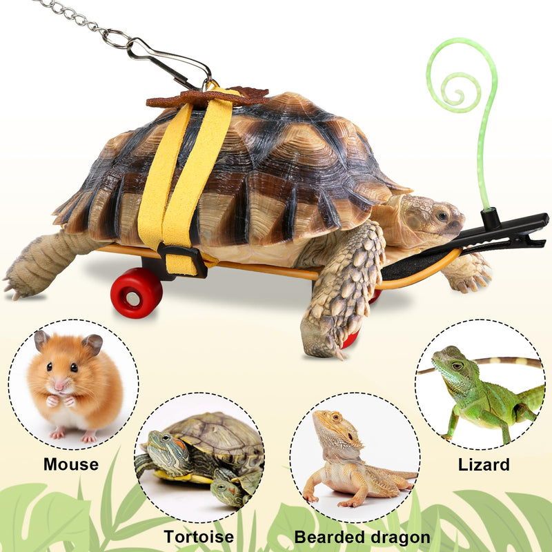 Adjustable Tortoise Leash and Funny Skateboard Set with Curly Grass Decor, Harness and Training Skateboard for Turtle Bearded Dragon Pet Toys(fit for Turtles with a Back Length of 5.1-6.3'') - PawsPlanet Australia