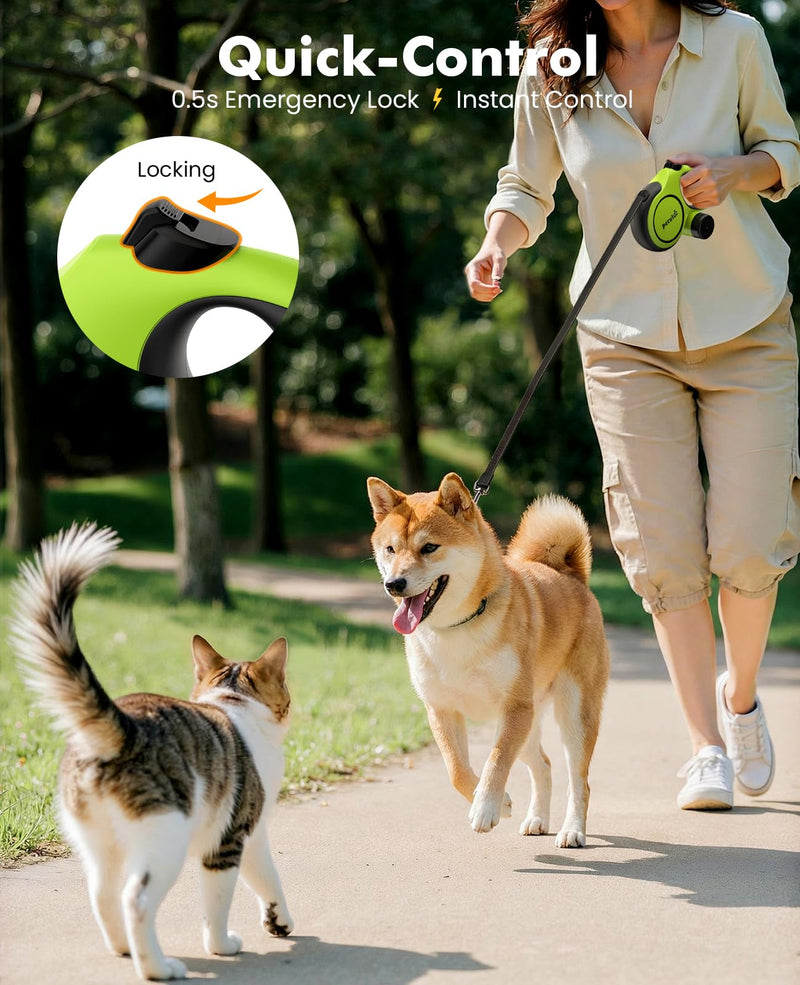 Pecute16ft Retractable Dog Leash with Chew Proof Extender 18'', Lightweight Dog Retractable Leash with Poop Bag Holder, Anti-Slip Grip, Leashes for Puppy and Medium Dogs 11lbs-66lbs (Green) Green 16ft| up to 66 lbs| chew proof extender - PawsPlanet Australia
