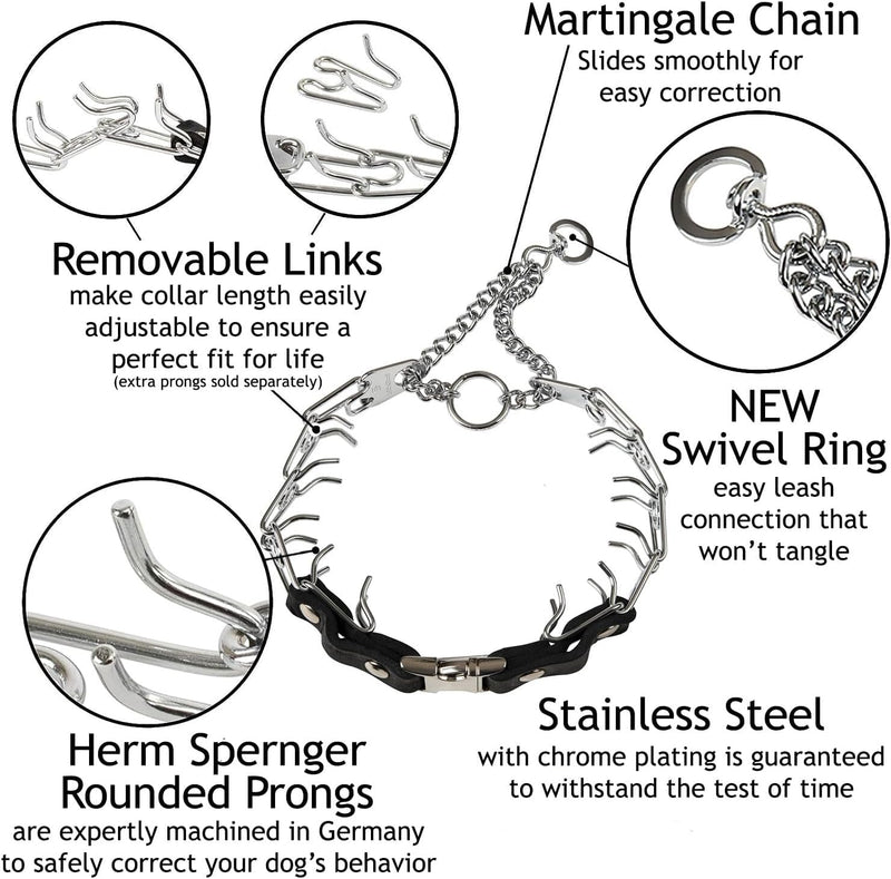 Herm Sprenger Prong Collar for Dogs Training – Quick Release Buckle & Swivel Ring for Easy Use – Made of Durable Steel Chrome Plated in Germany– 4.0mm Prongs for Large Dogs with 20-26" Neck - PawsPlanet Australia