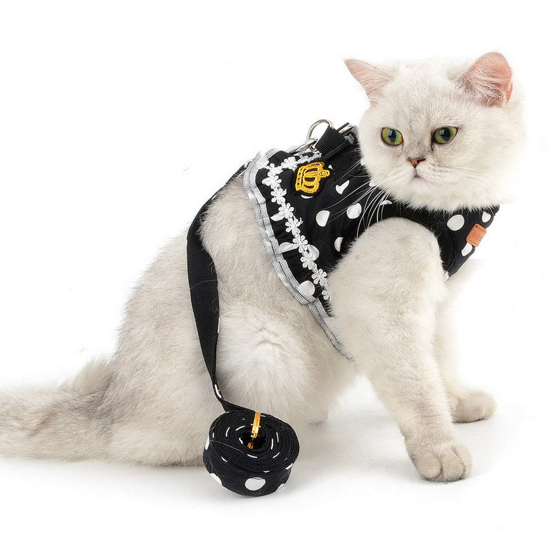 Zunea Polka Dots Cat Harness and Leash Set Girl Kitten Crown Escape Proof No Pull Choke Vest Clothes for Walking, Step in Soft Mesh Padded Puppy Harness for Small Dog L (Chest: 16.5") black