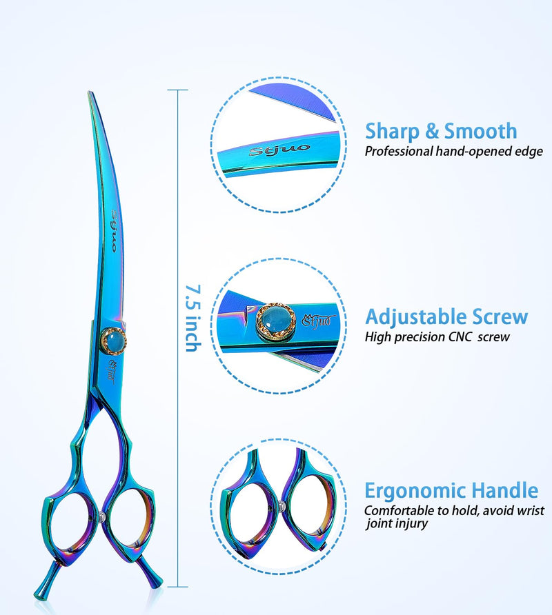 7.5'' Dog Curved Scissors for Grooming 440C Stainless Steel Green Professional Pet Trimming Scissors Sharp Blades Cutting for Dogs and Cats Shears 7.5 - PawsPlanet Australia