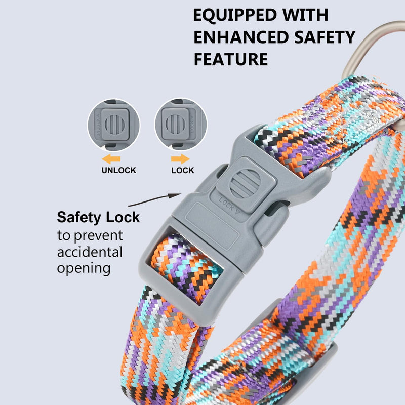 Reflective Nylon Dog Collar with Safety Lock Buckle, Soft Adjustable Heavy Duty Braided Dog Collars for Small Medium Large Dogs,Large Galaxy - PawsPlanet Australia