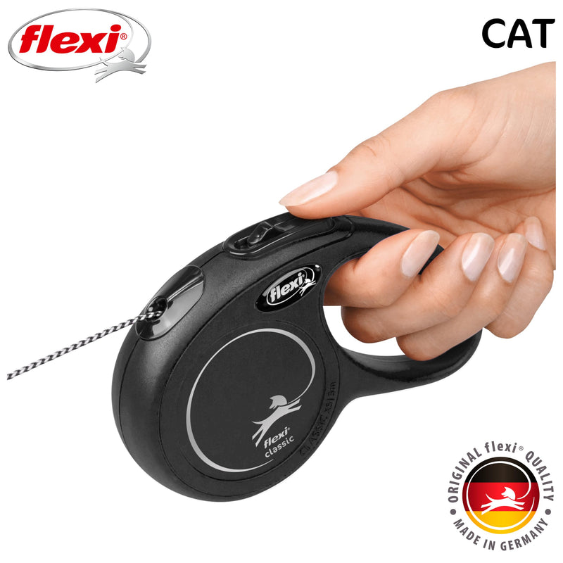 FLEXI New Classic Cord Retractable Cat Leash - X-Small – 10 ft., Black | Tangle-Free Pet Walking Leash with One-Handed Brake, Pause, Lock | German Quality Product - PawsPlanet Australia